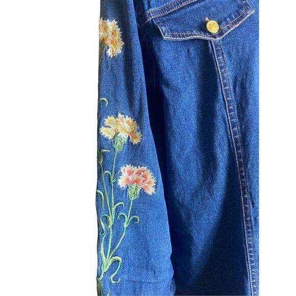 Bob Mackie Wearable Art Womens Blue Embroidered Button Down Denim Jacket Large - Picture 3 of 7